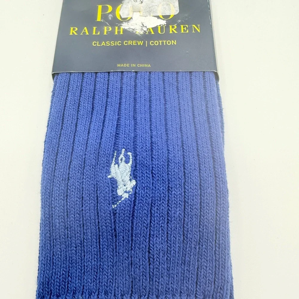 Polo Ralph Lauren Crew Socks Mens 10-13 Blue Pony Logo Classic Ribbed Cotton NEW
